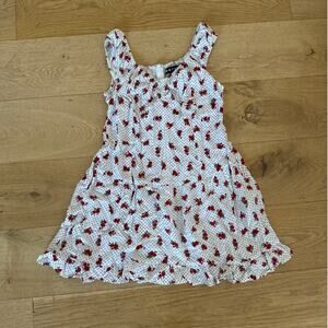 Motel - Aca Bardot Mini Dress in Rose Polka White & Red